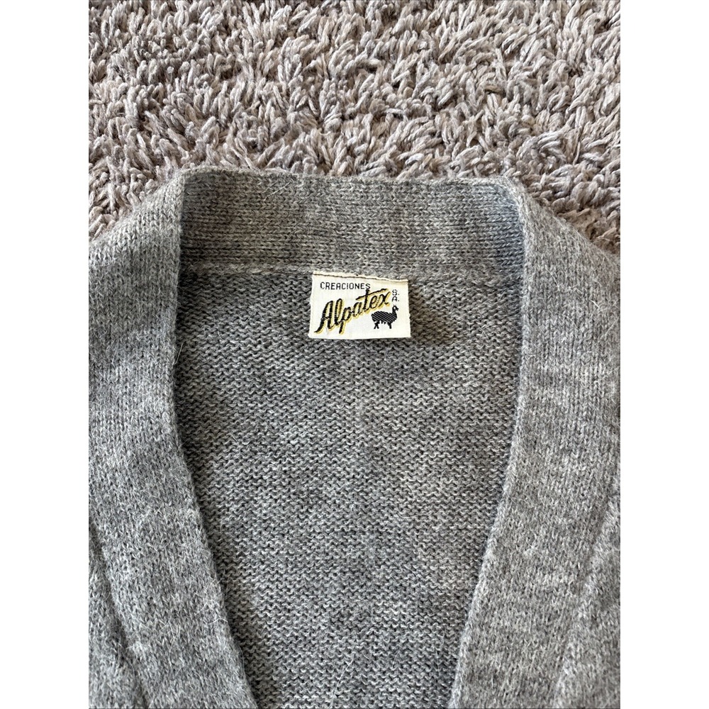 Vintage‎ Men's Alpatex Peru Alpaca Grandpa  Sweater Cardigan V Neck Gray Size M - Picture 3 of 8
